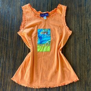 SPA Vintage 90s Ibiza Tropical Embellished Shell And Sequin Orange Tank Top M-L